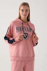 Harvard University Lisanslı Oversize Kapşonlu Sweatshirt, 3 İplik Dokuma Şardonlu Kışlık Sweatshirt - Thumbnail