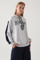 Harvard University Lisanslı Oversize Kapşonlu Sweatshirt, 3 İplik Dokuma Şardonlu Kışlık Sweatshirt - Thumbnail