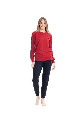 U.S. Polo Assn. - Kadın %100 Pamuk 2 İplik Dokuma Dar Paça Kolları Manşetli Ev Giyim Pijama Takım