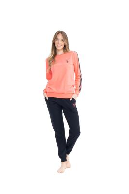 Kadın %100 Pamuk 2 İplik Dokuma Dar Paça Kolları Manşetli Ev Giyim Pijama Takım - 4