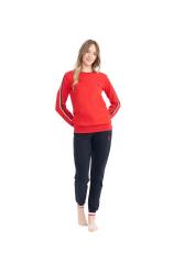 Kadın %100 Pamuk 2 İplik Uzunkol Ev Giyim Pijama Takım - 4