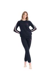 Kadın %100 Pamuk 2 İplik Uzunkol Ev Giyim Pijama Takım - 7