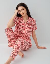 Kadın %100 Pamuk Kısa Kollu Düğmeli Pijama Takımı – Kalpli Desen, Yazlık Rahat Ev Giyimi - 1