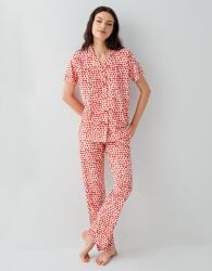 Kadın %100 Pamuk Kısa Kollu Düğmeli Pijama Takımı – Kalpli Desen, Yazlık Rahat Ev Giyimi - 2