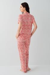 Kadın %100 Pamuk Kısa Kollu Düğmeli Pijama Takımı – Kalpli Desen, Yazlık Rahat Ev Giyimi - 4