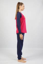 Kadın %100 Pamuk Pijama Takım, Uzunkol Dar Paça - Thumbnail