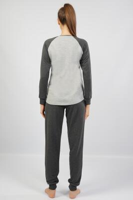 Kadın %100 Pamuk Pijama Takım, Uzunkol Dar Paça - 3