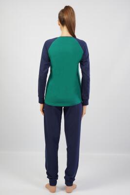 Kadın %100 Pamuk Pijama Takım, Uzunkol Dar Paça - 10