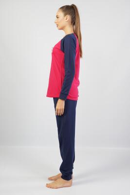 Kadın %100 Pamuk Pijama Takım, Uzunkol Dar Paça - 16