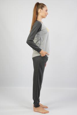 Kadın %100 Pamuk Pijama Takım, Uzunkol Dar Paça - 18