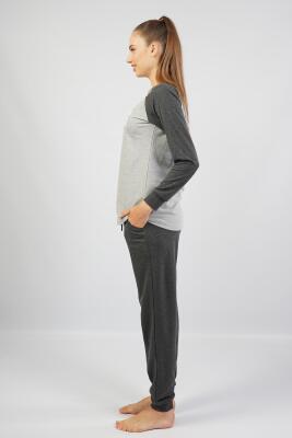 Kadın %100 Pamuk Pijama Takım, Uzunkol Dar Paça - 24