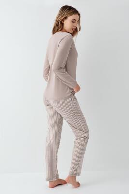 Kadın %100 Pamuklu Pijama Takım, Uzunkol, Cepli, Yazı Baskılı - 4