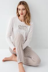 Kadın %100 Pamuklu Pijama Takım, Uzunkol, Cepli, Yazı Baskılı - 6