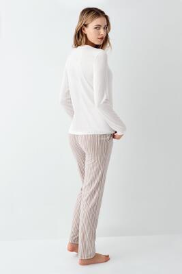 Kadın %100 Pamuklu Pijama Takım, Uzunkol, Cepli, Yazı Baskılı - 8