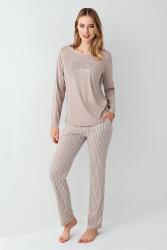 Kadın %100 Pamuklu Pijama Takım, Uzunkol, Cepli, Yazı Baskılı