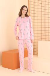 Kadın %100 Pamuklu Tavşan Baskılı Mevsimlik Pijama Takım Pembe