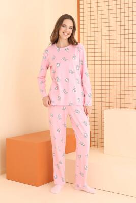 Kadın %100 Pamuklu Tavşan Baskılı Mevsimlik Pijama Takım - 1