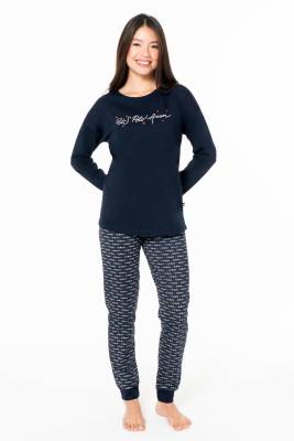 U.S. Polo Assn. - Kadın %100 Pamuklu Uzunkol Dar Paça Mevsimlik Ev Giyim Pijama Takım