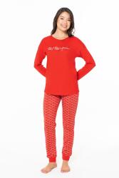 Kadın %100 Pamuklu Uzunkol Dar Paça Mevsimlik Ev Giyim Pijama Takım - 3