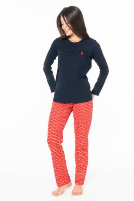 U.S. Polo Assn. - Kadın %100 Pamuklu Uzunkol Düz Paça Mevsimlik Ev Giyim Pijama Takım (1)