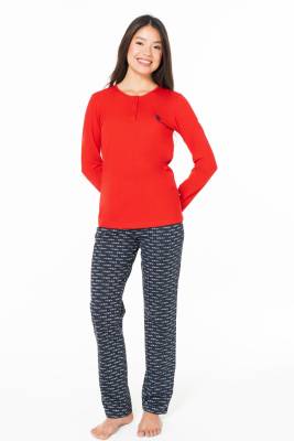 Kadın %100 Pamuklu Uzunkol Düz Paça Mevsimlik Ev Giyim Pijama Takım - 3