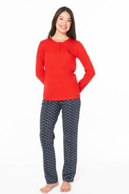 Kadın %100 Pamuklu Uzunkol Düz Paça Mevsimlik Ev Giyim Pijama Takım - 3