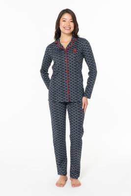 U.S. Polo Assn. - Kadın %100 Pamuklu Uzunkol Mevsimlik Düğmeli Gömlek Pijama Ev Giyim