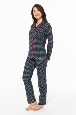 U.S. Polo Assn. - Kadın %100 Pamuklu Uzunkol Mevsimlik Düğmeli Gömlek Pijama Ev Giyim (1)