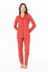 Kadın %100 Pamuklu Uzunkol Mevsimlik Düğmeli Gömlek Pijama Ev Giyim - Thumbnail