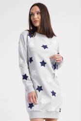 Kadın 2 İplik Dokuma Yuvarlak Yaka uzun kol manşetli Kışlık tunik elbise - Thumbnail