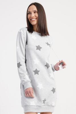 Kadın 2 İplik Dokuma Yuvarlak Yaka uzun kol manşetli Kışlık tunik elbise - 1