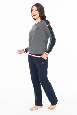 U.S. Polo Assn. - Kadın 2 İplik Kışlık Uzunkol Düz Paça Ev Giyim Pijama Takım
