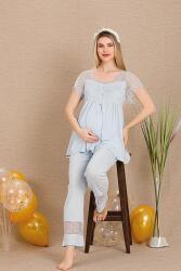 Kadın 2'li Hamile Lohusa Pijama Takım, Emzirme Düğmeli, Kol ve Omuz Dantelli - 1