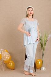 Kadın 2'li Hamile Lohusa Pijama Takım, Emzirme Düğmeli, Kol ve Omuz Dantelli - 2