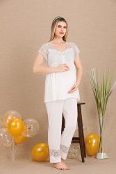 Kadın 2'li Hamile Lohusa Pijama Takım, Emzirme Düğmeli, Kol ve Omuz Dantelli - 6