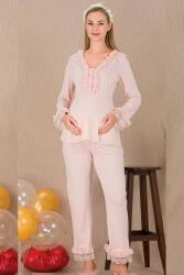 Kadın 2'li Kısa Kol Hamile Lohusa Pijama Takım, Dantel Detaylı, Emzirme Düğmeli - 2