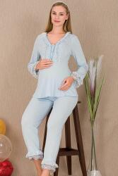 Kadın 2'li Kısa Kol Hamile Lohusa Pijama Takım, Dantel Detaylı, Emzirme Düğmeli - 5