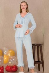 Kadın 2'li Kısa Kol Hamile Lohusa Pijama Takım, Dantel Detaylı, Emzirme Düğmeli - 6