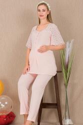 Kadın 2'li Kısa Kol Hamile Lohusa Pijama Takım, Emzirme Düğmeli (1)