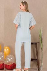 Kadın 2'li Kısa Kol Hamile Lohusa Pijama Takım, Emzirme Düğmeli - 9
