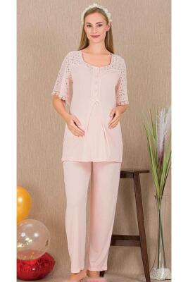 Kadın 2'li Kısa Kol Hamile Lohusa Pijama Takım, Emzirme Düğmeli - 1