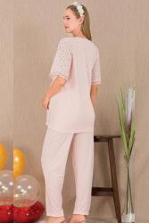 Kadın 2'li Kısa Kol Hamile Lohusa Pijama Takım, Emzirme Düğmeli - 3