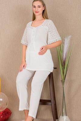 Kadın 2'li Kısa Kol Hamile Lohusa Pijama Takım, Emzirme Düğmeli - 4