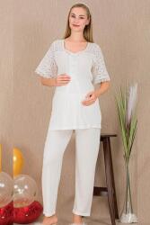 Kadın 2'li Kısa Kol Hamile Lohusa Pijama Takım, Emzirme Düğmeli - 5