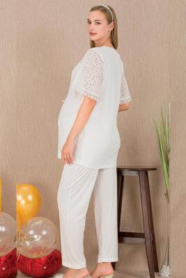 Kadın 2'li Kısa Kol Hamile Lohusa Pijama Takım, Emzirme Düğmeli - 6