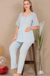 Kadın 2'li Kısa Kol Hamile Lohusa Pijama Takım, Emzirme Düğmeli - 7