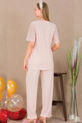 Kadın 2'li Kısa Kol Hamile Lohusa Pijama Takım, Emzirme Düğmeli (1)