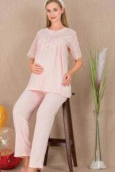 Kadın 2'li Kısa Kol Hamile Lohusa Pijama Takım, Emzirme Düğmeli - 3