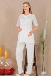 Kadın 2'li Kısa Kol Hamile Lohusa Pijama Takım, Emzirme Düğmeli - 4