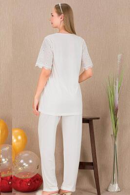 Kadın 2'li Kısa Kol Hamile Lohusa Pijama Takım, Emzirme Düğmeli - 5